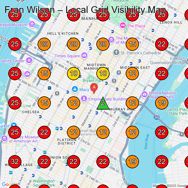 Fran Wilson GeoGrid visibility map for Cosmetic Products Manufacturer in None